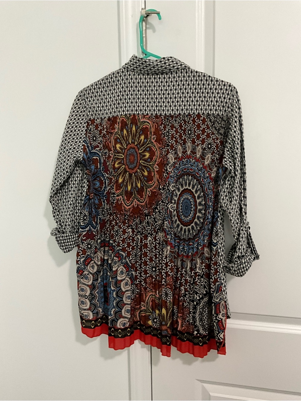 John Mark Black and White Patterned Tunic with Red Trim